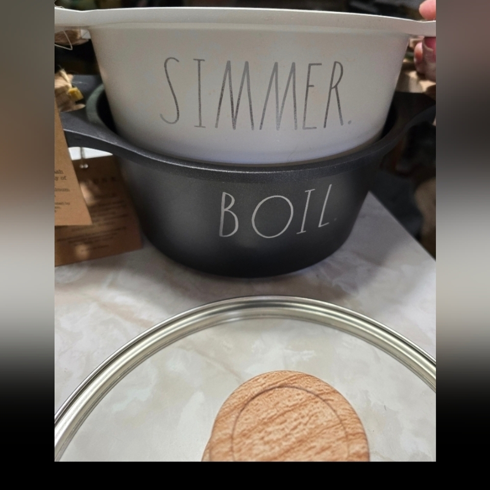 Set Of 2 Rae Dunn Black and White Simmer and Boil Pots
